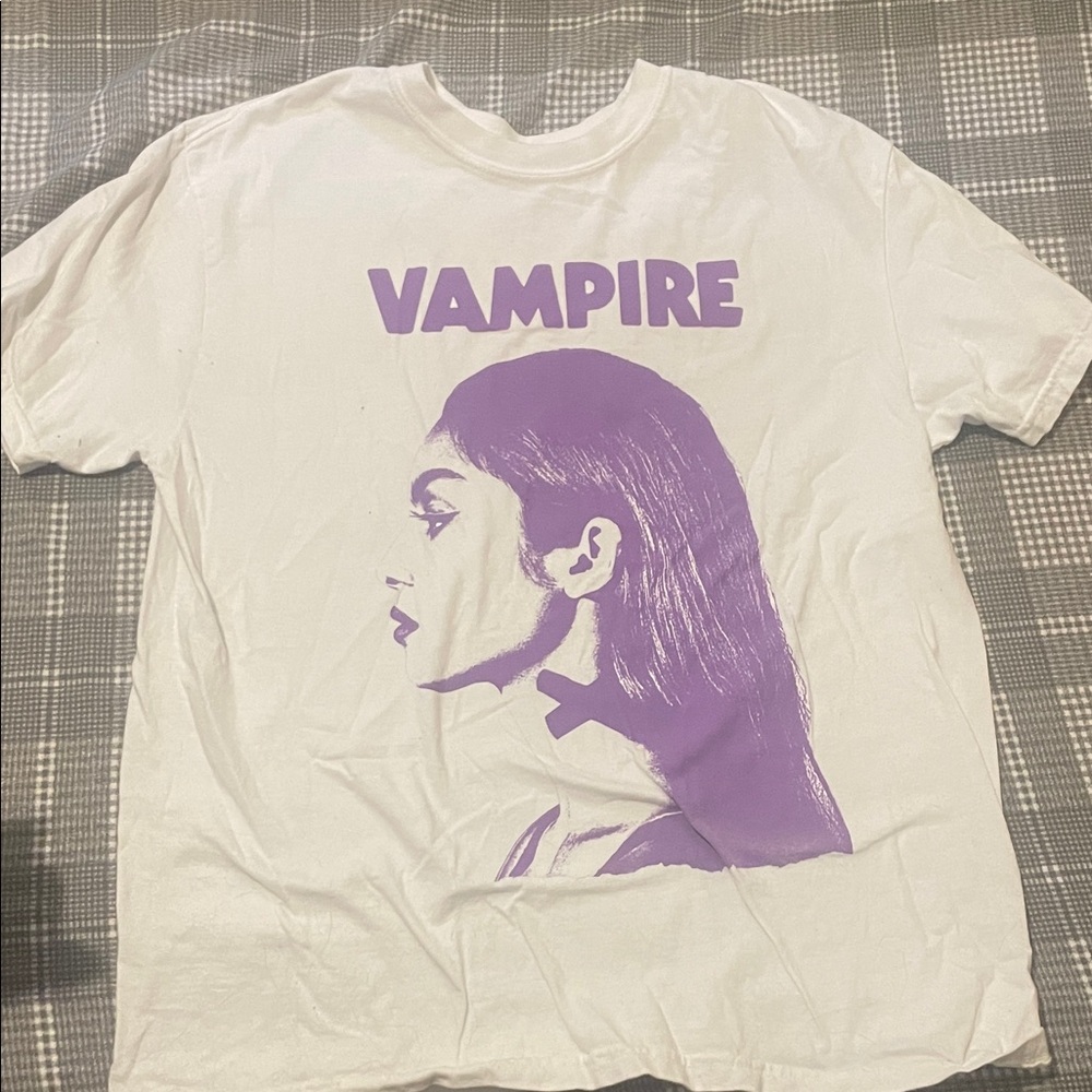 White T-Shirt with Purple Olivia Rodrigo Vampire Graphic